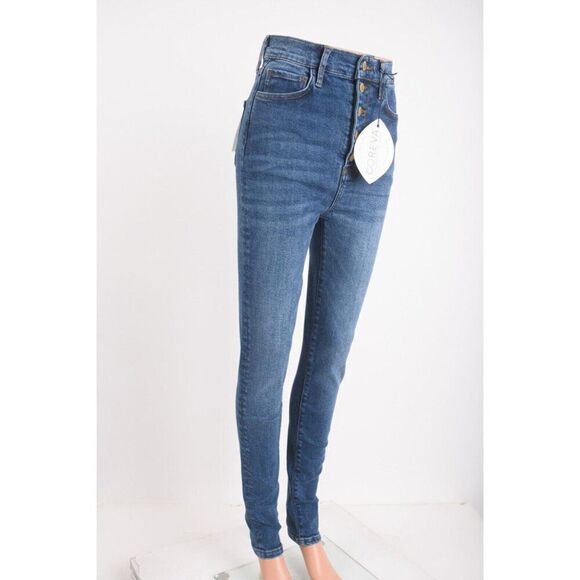 Triarchy Women Jean Denim Sz 28 Skinny High Waisted Button Fly Medium Indigo NWT - Picture 2 of 6